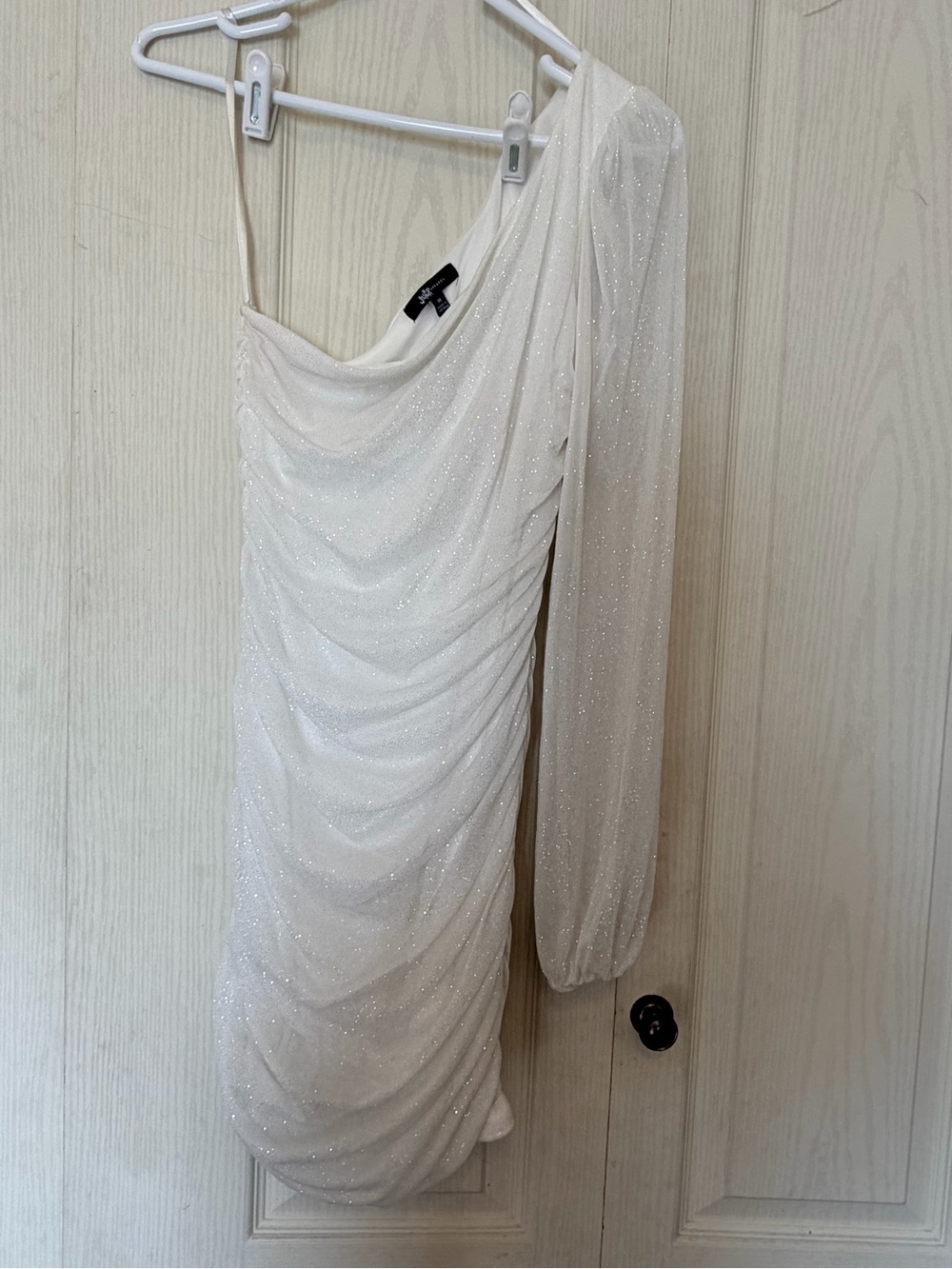 Jump One-Shoulder Sparkle Cream Dress